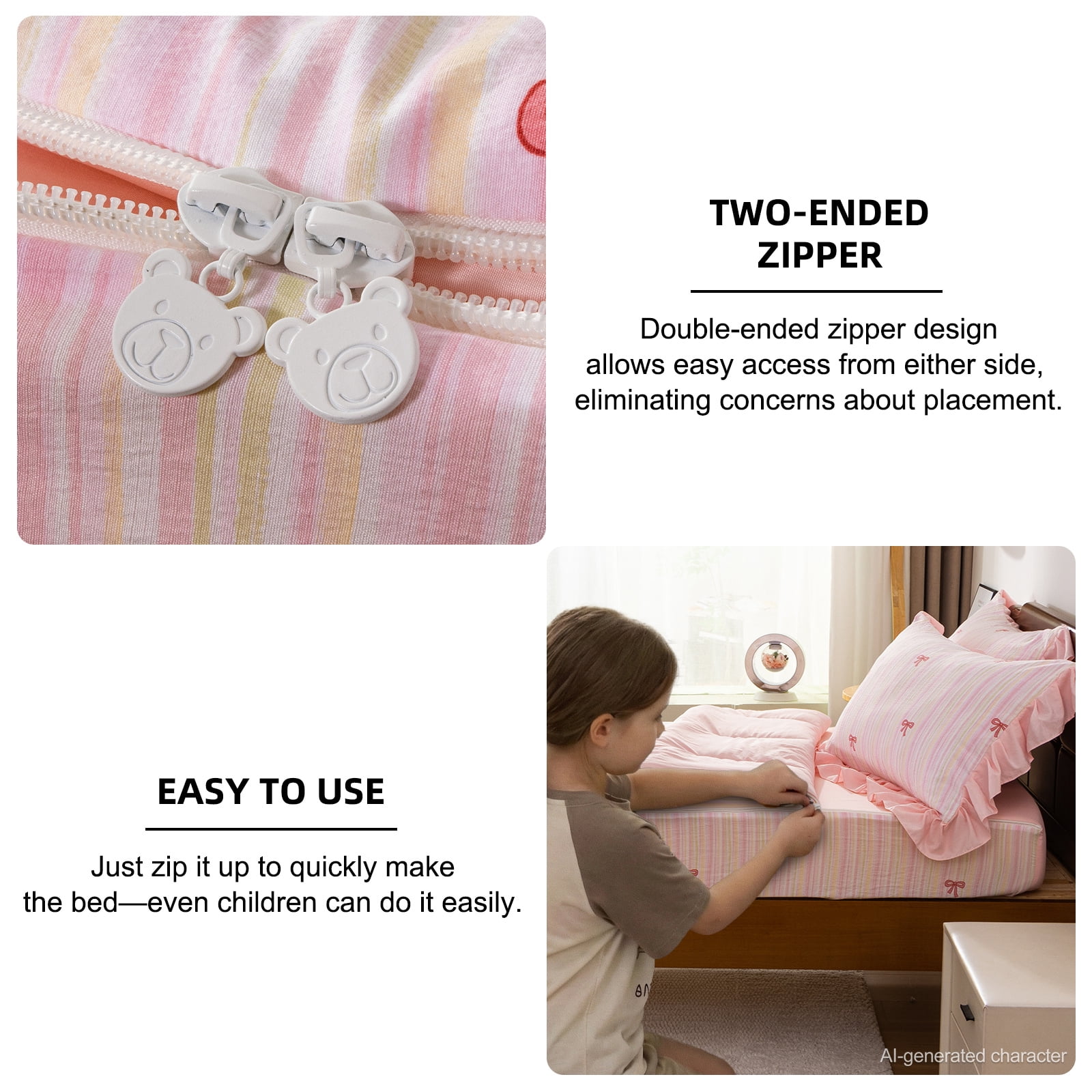 Btargot Bow Zip Bedding Pink Ribbon Bowknot Twin Comforter Set Princess Style Zipper Bedding Set
