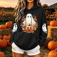 thumbnail image 2 of Women's Halloween Pullover Hoodies Oversized Funny Cute Print Sweatshirt with Pocket Lightweight Casual Long Sleeve Tops, 2 of 7