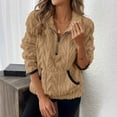 thumbnail image 4 of Women's Winter Solid Color Half Zip Lapel Collar Jacquard Print Sweatshirt, Fleece Lined Pocket Hoodless Long Sleeve Pullover Top with Loose Fit Comfortable Fabric for Casual Daily Wear Khaki S, 4 of 7