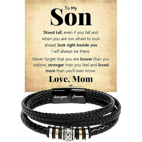 Birthday Gift Bracelet for Son with Message Card and Gift Box from Mom, Bracelet for Son with Personalized Message, Graduation Gift for Son from, Gift for Men, Love You Forever Engraved Bracelet