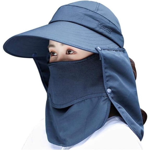 Women's Full Coverage Sun Hat with Detachable Face & Neck Flap, UPF 50  UV Protection Wide Brim Hat for Outdoor