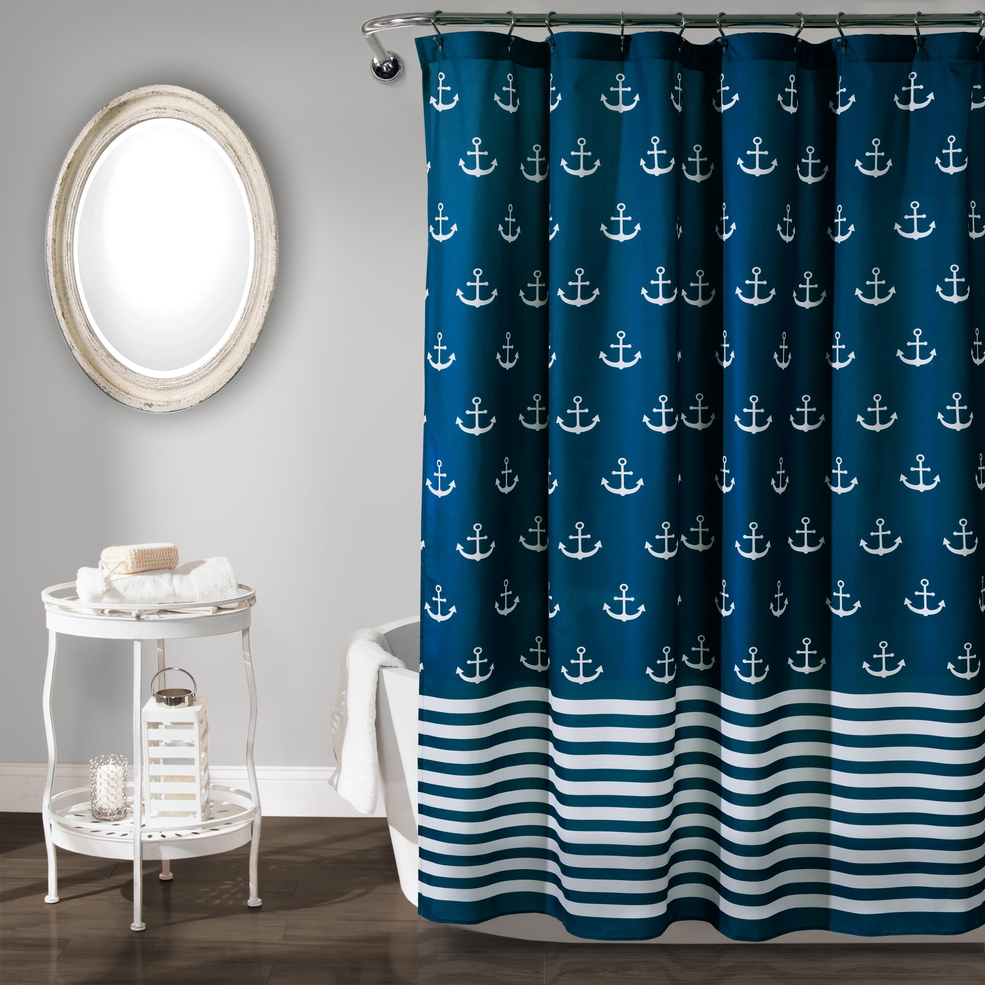 Nautical Ship's Anchor Waterproof Fabric Shower Curtain Bathroom Mat Home Decor 