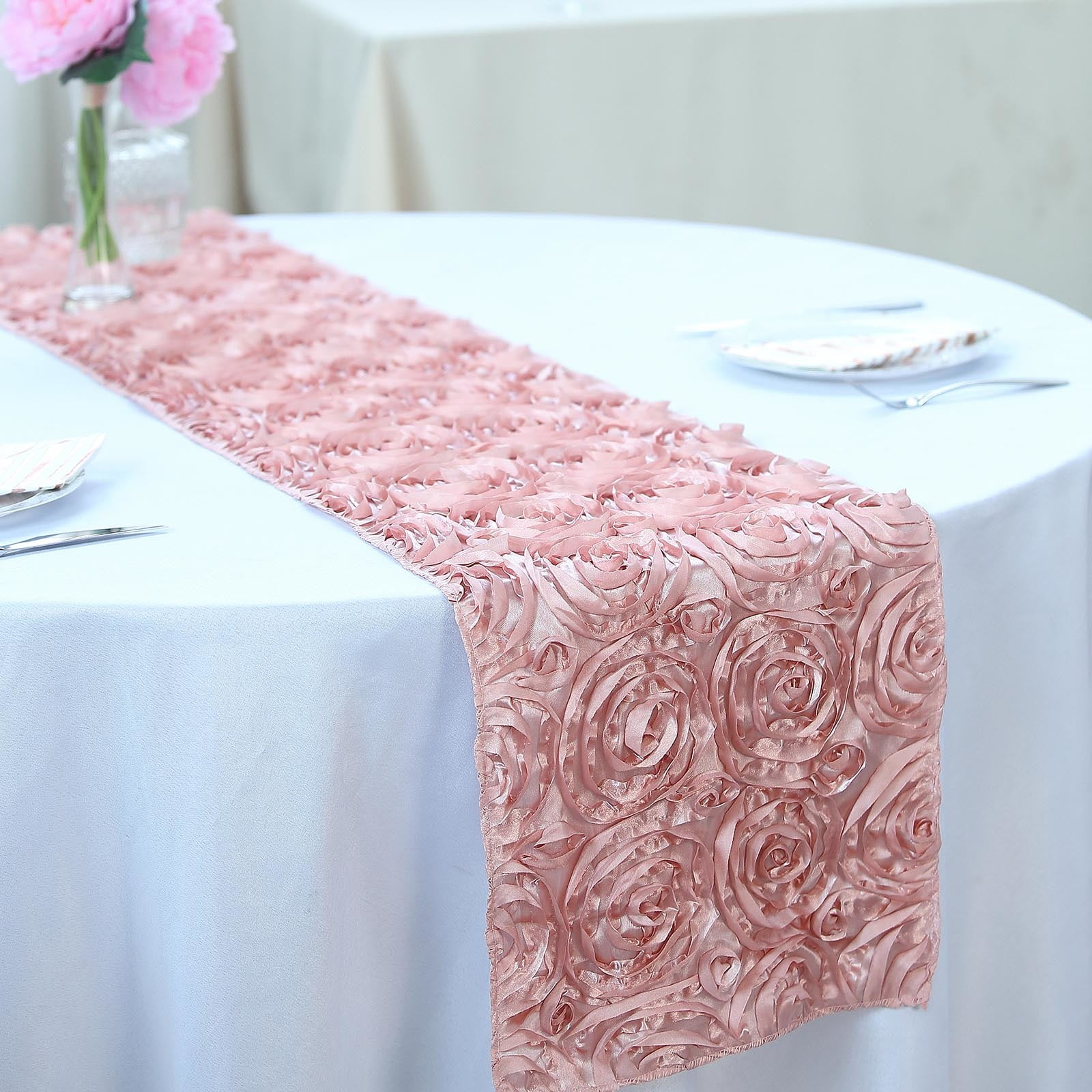 BalsaCircle 14" x 108" Raised Roses Table Top Runner Rosettes Wedding