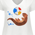 thumbnail image 4 of Inktastic Cute Otter and Beachball Women's Plus Size V-Neck T-Shirt, 4 of 5