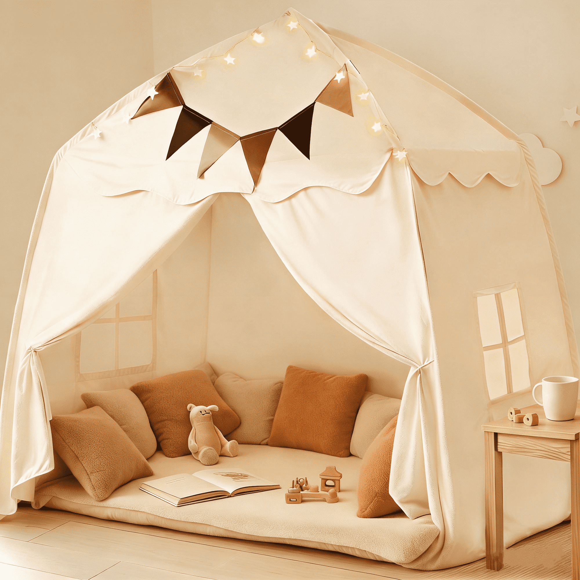 YSPUKY Kids Tent, Large Play Tent for Kids Toddler Outdoor Toys with Flags & Star Lights, Portable & Foldable Teepee, Dome Tent Playhouse, Christmas Birthday Gifts for Boys & Girls
