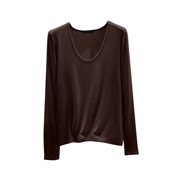 Wdfiry Fashion Women Comfortable Casual T Shirts Solid Color Long Sleeve Undershirts Casual Round-Neck Modal Cotton Blouses