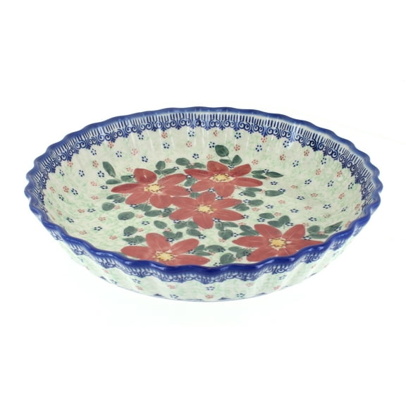 Blue Rose Polish Pottery Poinsettia Pie Plate