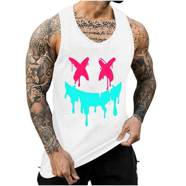 Camisetas de Tanque de los Hombres Tanque de los Hombres Incolor Gradiente de Impresión Cuello Redondo Correa Delgada Fuga Atrás Regular Casual Deportes Blusas de Tanque