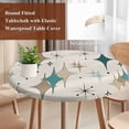 thumbnail image 4 of Green Beige Diamond Round Tablecloth, Fitted Table Cover with Elastic for 36"-44" Round Tables, Modern Geometric Middle Century Table Cloth Outdoor Indoor Dinning Party Waterproof Tablecloths, 4 of 7