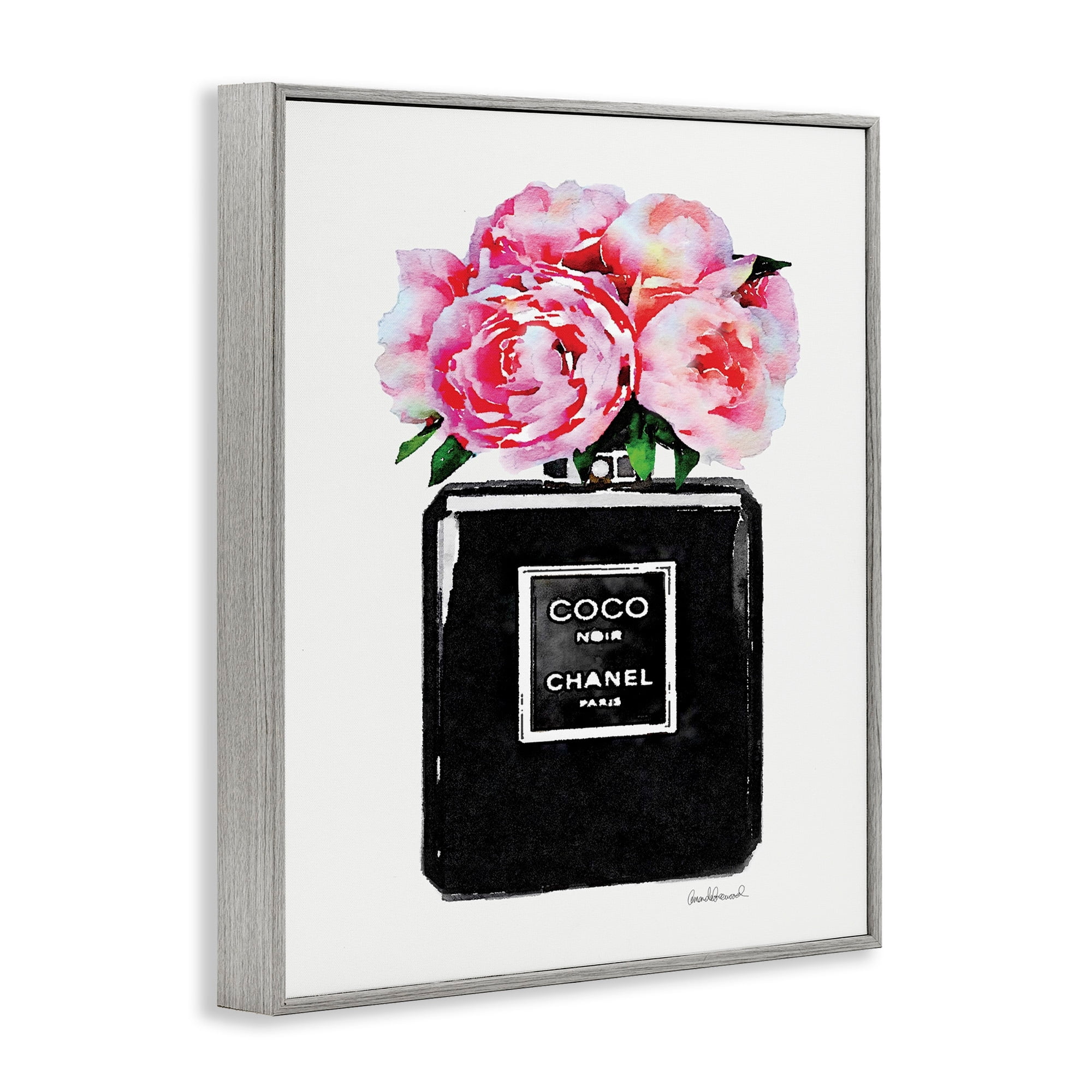 Stupell Industries Glam Perfume Bottle Flower Black Peony Pink Framed Wall Art by Amanda Greenwood