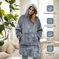 thumbnail image 4 of Wearable Blanket Hoodies for Women Men with Pocket, Adult Fuzzy Blanket Hoodies, Soft and Warm Sherpa Oversized Sweatshirt Blanket, Cute Birthday Gifts Gray, 4 of 10