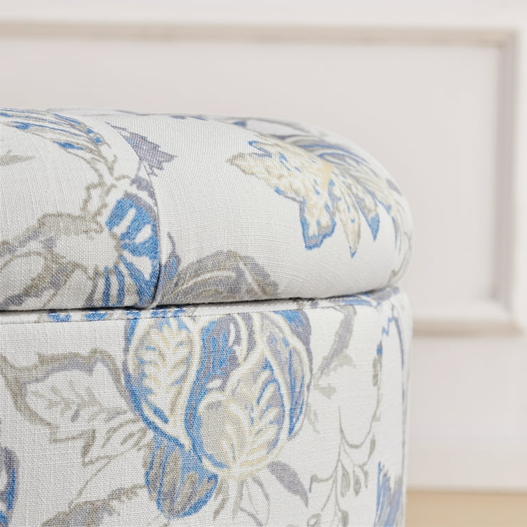 HUIMO 30.1-Inch Round Storage Ottoman, Upholstered Button Tufted 
