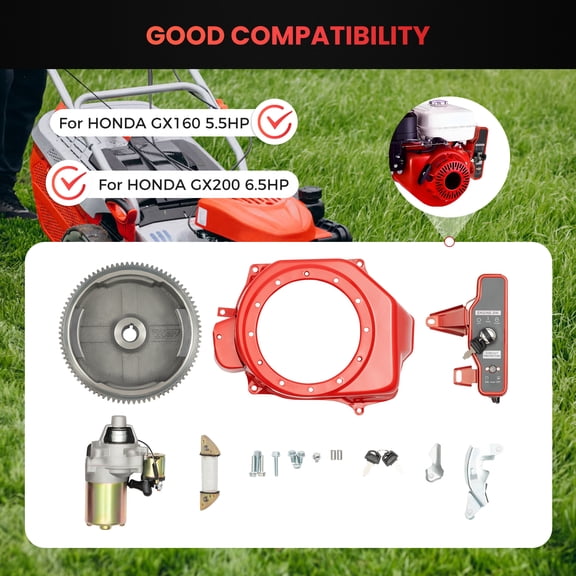 12V Electric Start Conversion Kit for HONDA GX160 5.5HP/GX200 6.5HP - Direct Replacement, Starter Motor   Flywheel   Key Switch - Fits Construction Sites/Farmland/Ranches