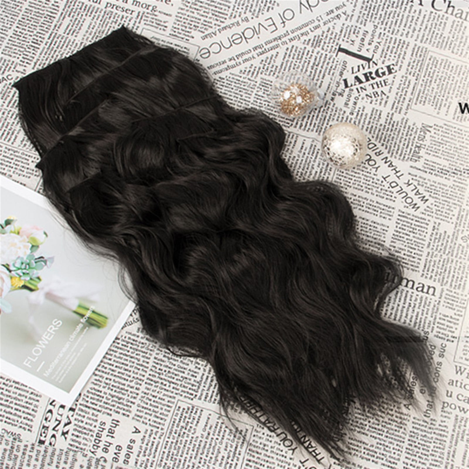 6pcs/set Clip in Synthetic Hair Extensions 22Inch Long Wavy Clip in Hair Hairpiece Heat Resistant Hair Extension Clips In Dark Brown Hairpiece for Women