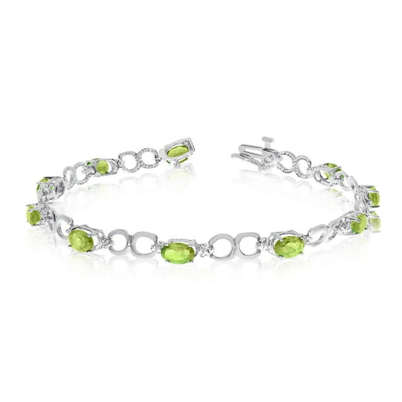 10K White Gold Oval Peridot and Diamond Bracelet