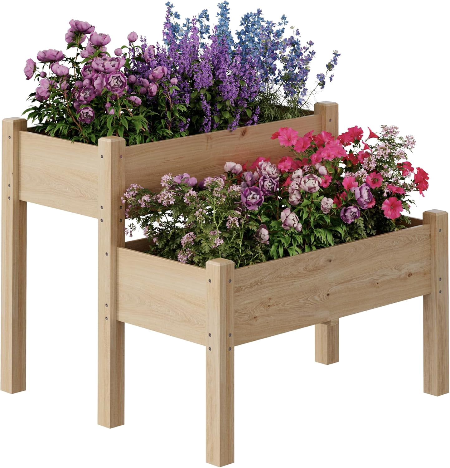 Riedhoff 2 Tier Wooden Raised Garden Bed with Legs, 33.86 x 33.86 x 28.74", 8 Drainage Holes, Oak