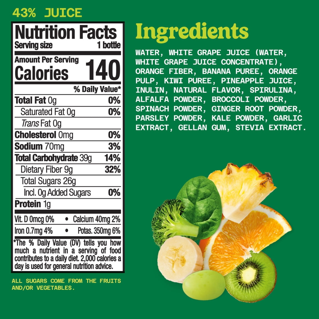 Naked Fiber Smoothie Tropical Greens, 15.2 fl oz Bottle
