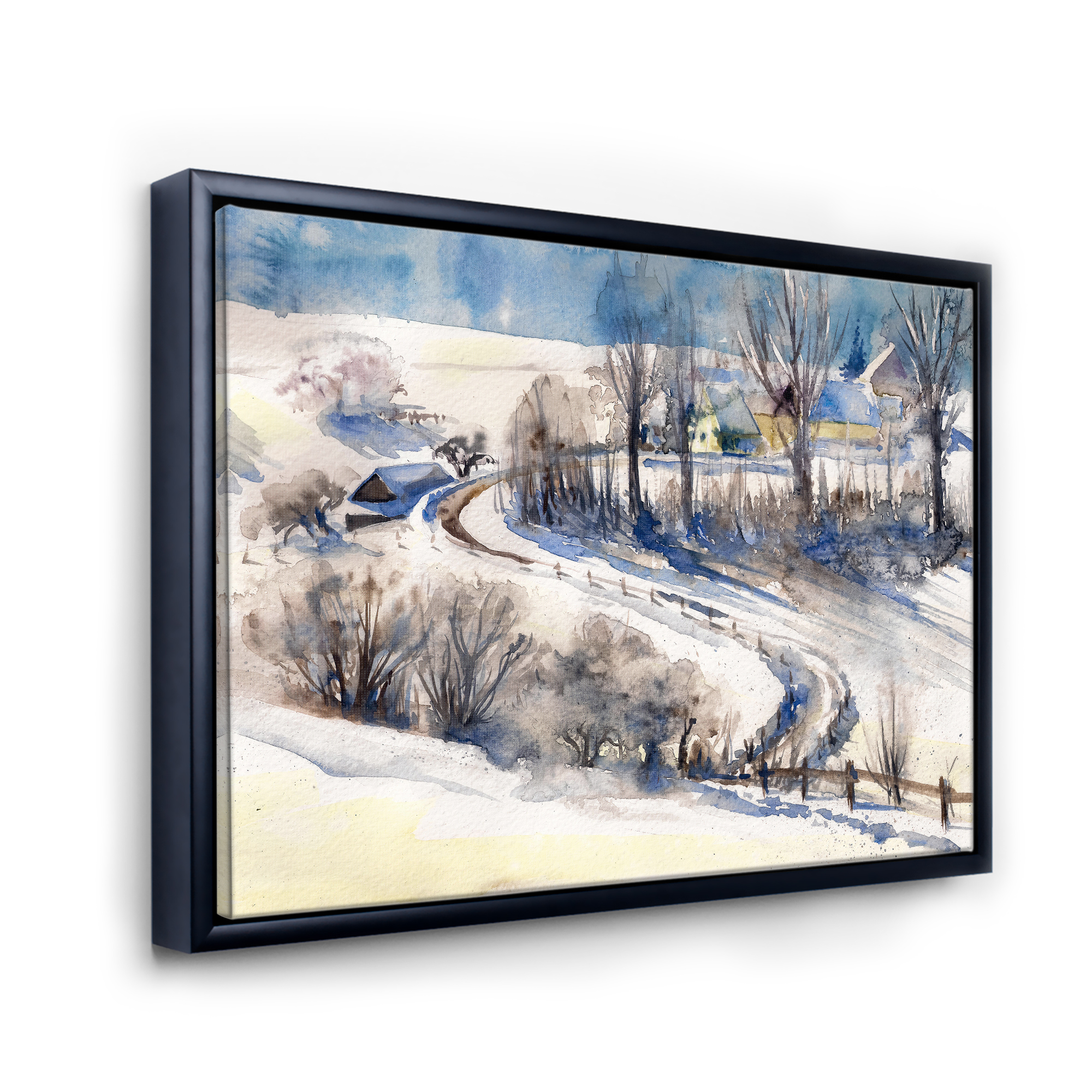 Designart 'Country Road In Winter Times Landscape I' Traditional Framed Canvas Wall Art Print