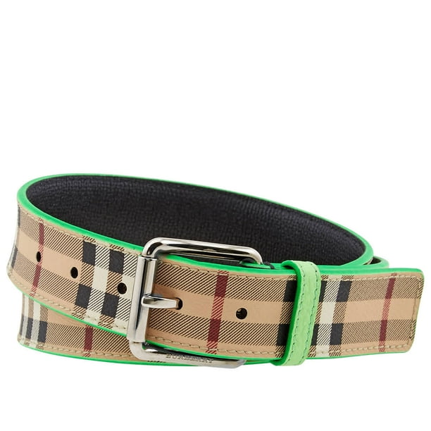 Burberry Men's Neon Green Haymarket Check And Leather Belt, Band Size 95CM  