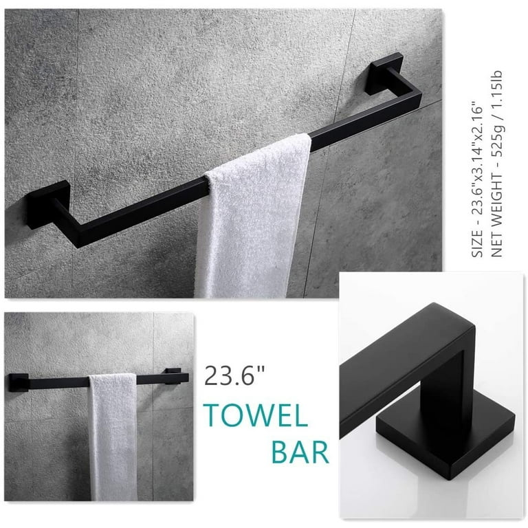 VELIMAX Premium Stainless Steel 4 Pieces Bathroom Hardware Accessories Set Wall Mounted Towel Bar Set Matte Black 23.6 Inch