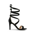 thumbnail image 3 of BLISSFUL STEP Women's Open Toe Stiletto Heeled Lace up Solid Sandals Black 6, 3 of 8