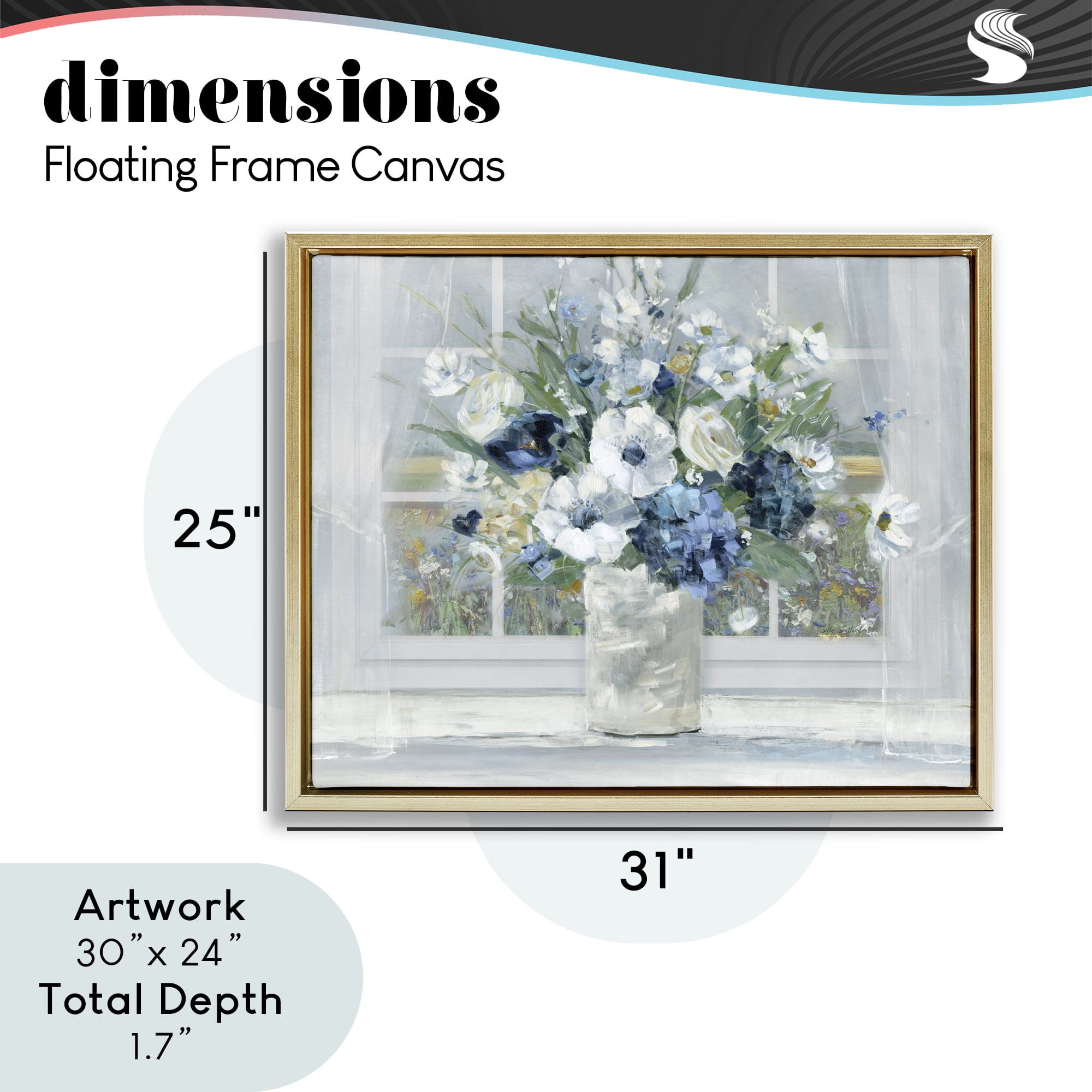 Stupell Industries Blue Hydrangea & Anemone Bouquet Gold Framed Floater Canvas Wall Art, design by Sally Swatland