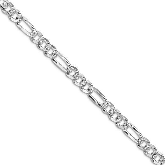 925 Sterling Silver Rhodium Plated 5.5mm Pave Flat Figaro Chain Necklace 26 Inch Chain Necklace for Women and Men