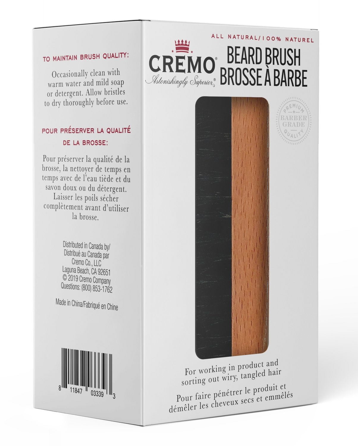 Cremo beard brush,100% Boar Bristle beard brush, ideal for grooming, shaping and styling beards of all sizes.