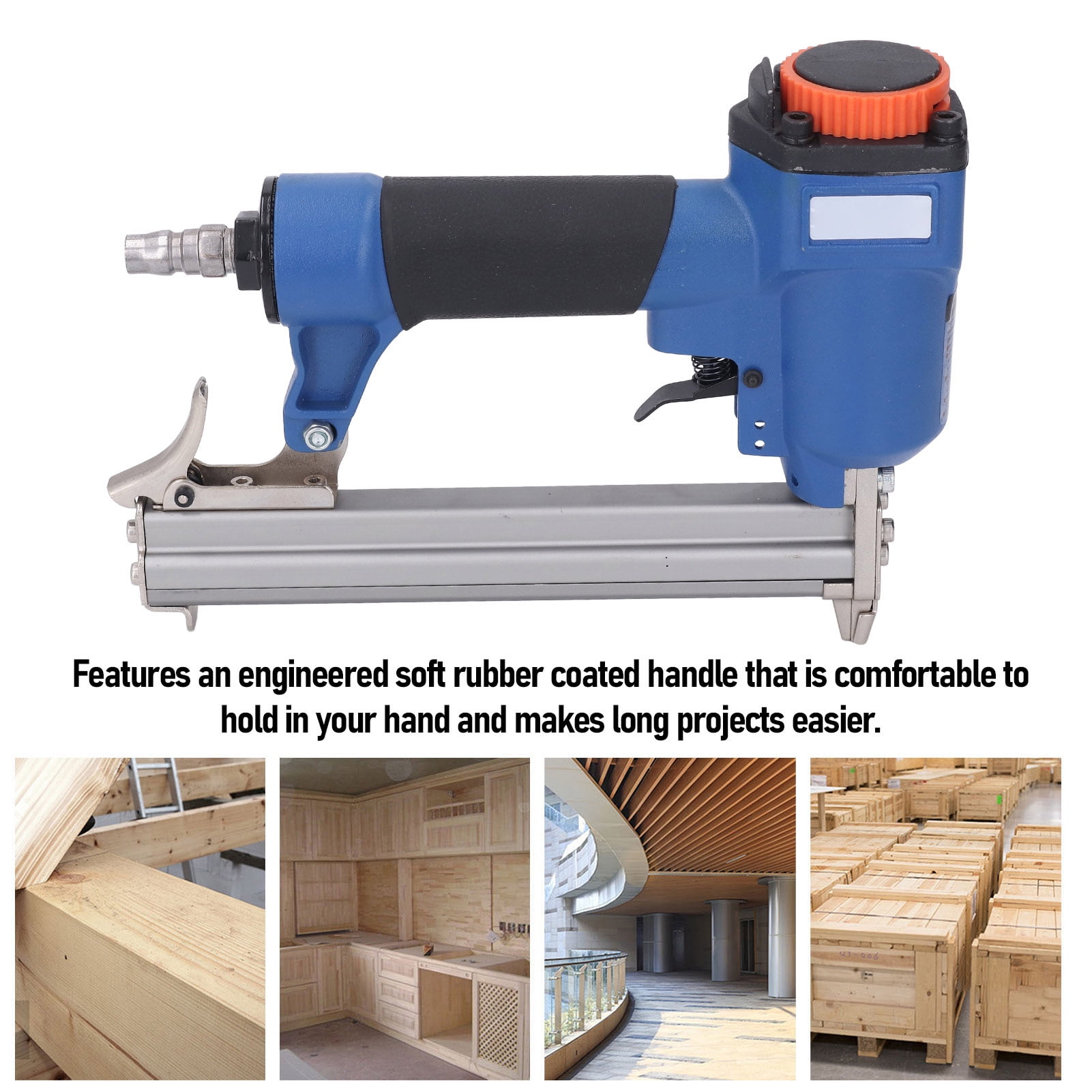BIMZUC Pneumatic Brad Nailer A1022J Ergonomic 10-22mm Air Nail Gun 100pcs Capacity for Woodworking Upholstery DIY 9.45 inches / 24 cm
