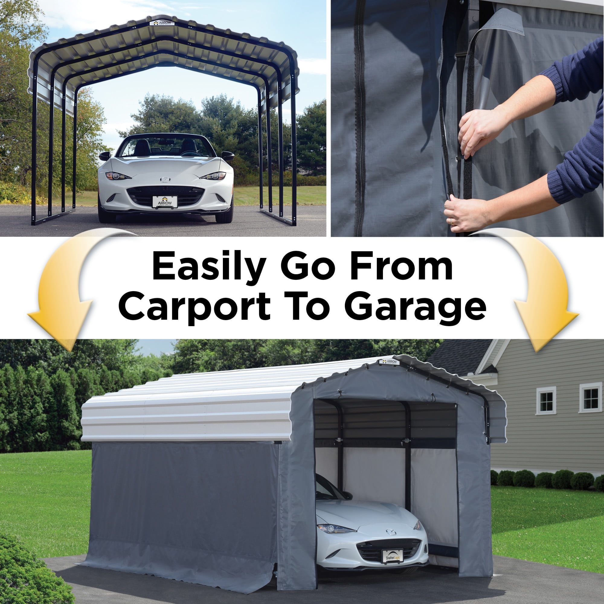Arrow 10' x 15' x 7' 29-Gauge Carport with Galvanized Steel Roof Panels and Enclosure Kit, Charcoal