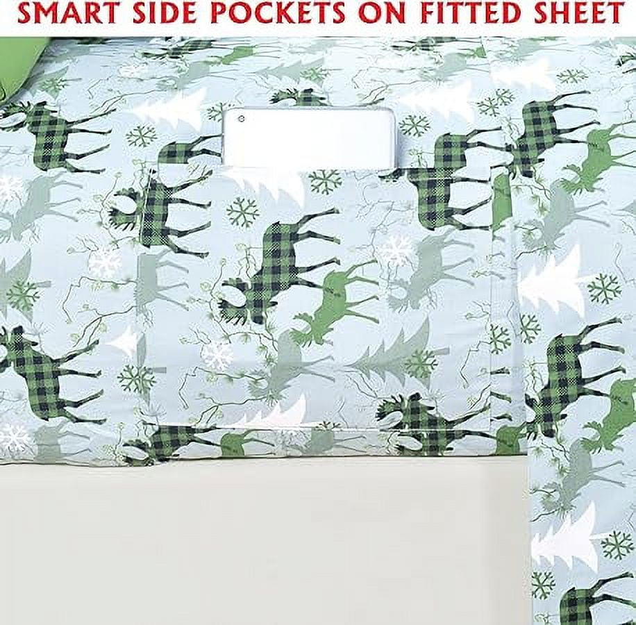 Holiday Pattern Microfiber Wrinkle and Fade Resistant (6-Piece) Bedding Set, Queen, Plaid Moose Green