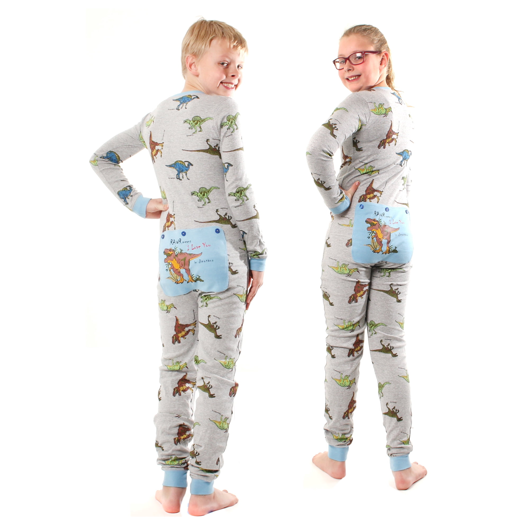 Dinosaur Union Suit Boys Girls one piece Pajamas T Rex on Rear Flap Walmart