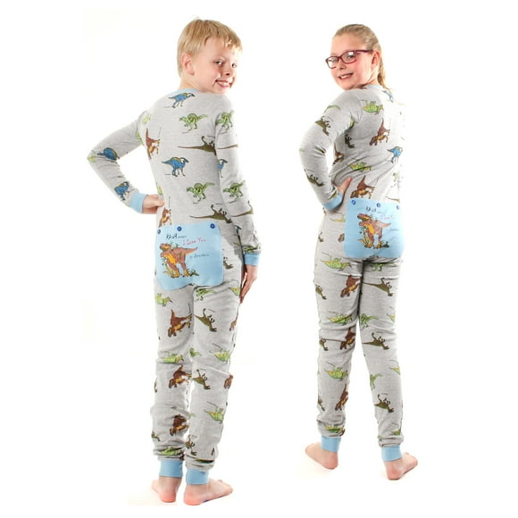 Dinosaur Union Suit Boys & Girls one piece Pajamas T-Rex on Rear Flap