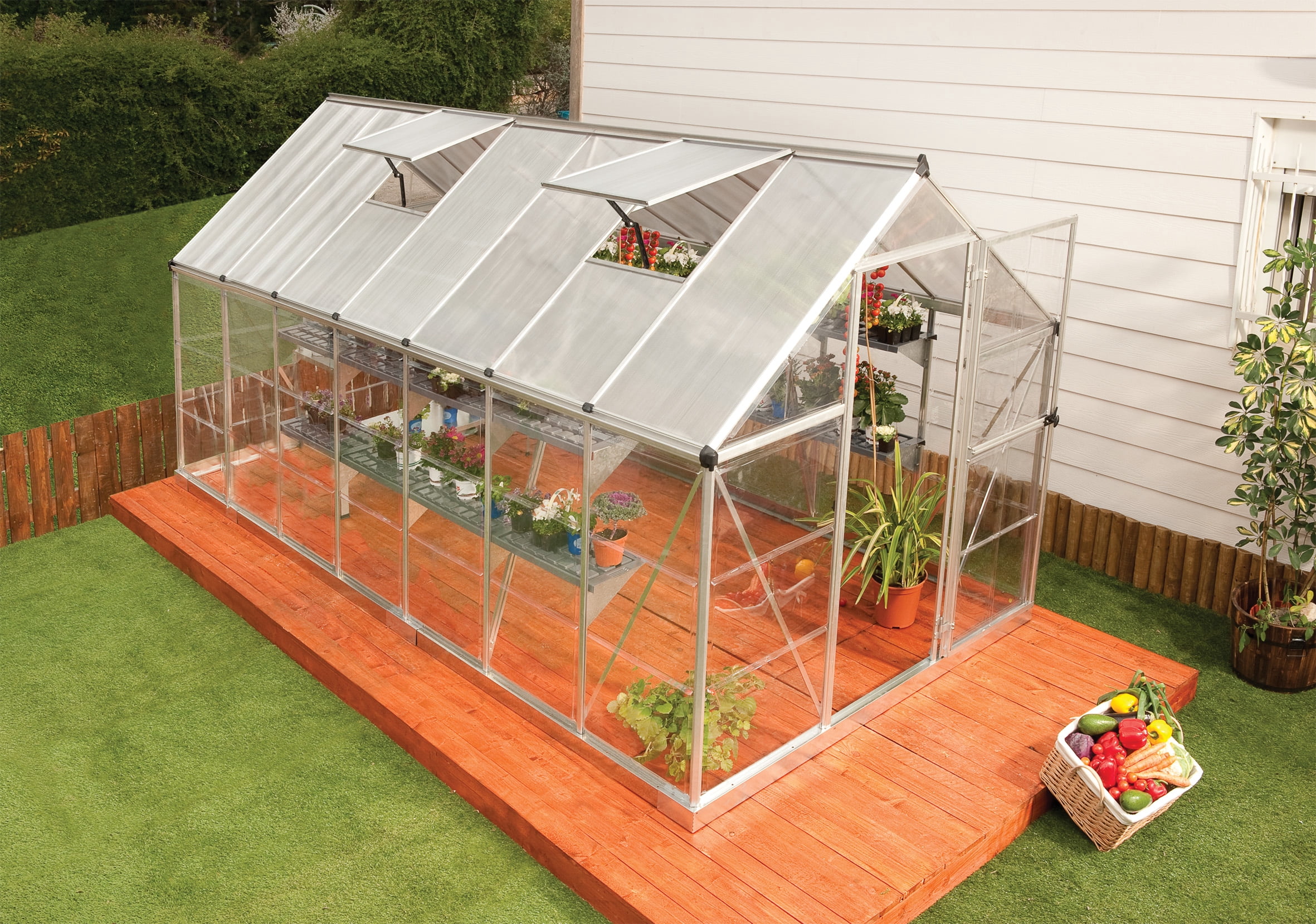 Palram - Canopia Hybrid 6' x 14' Polycarbonate/Aluminum Walk-In Greenhouse – Silver - with 2 Roof Vents