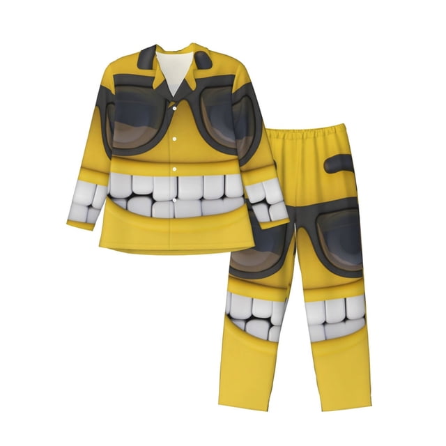 Fotbe Smiling With Sunglasses Pijama de Hombre con Estampado de Manga Larga, Conjunto de 2 Piezas, Ropa de Dormir Suave y Cómoda con Bolsillos-Medium