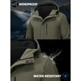 thumbnail image 3 of Men's Hooded Softshell Jacket Water-resistant Insulated Windbreaker Winter Warm Fleece Lined Rain Shell Jacket Army Green 2XL, 3 of 8
