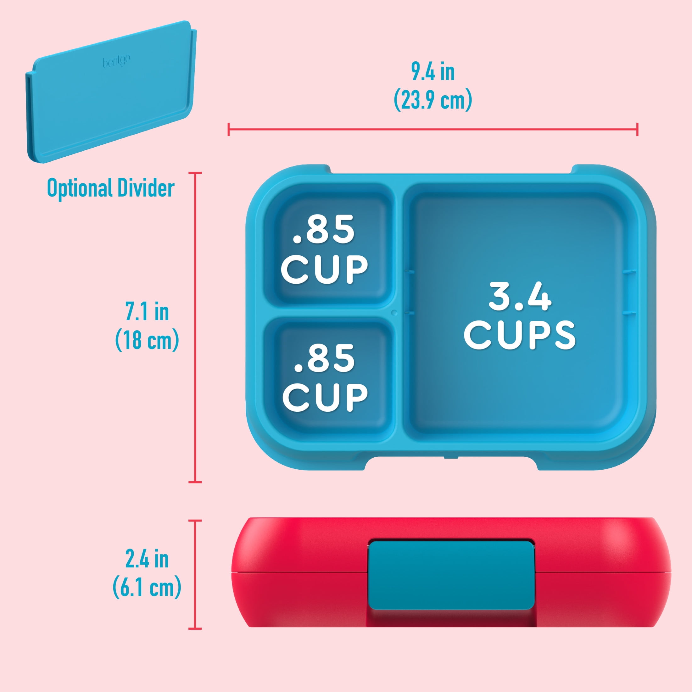 Bentgo® Pop - Leak-Proof Lunch Box & Removable Divider for Ages 8+ & Teens - Lunch Container Holds 5 Cups of Food; 3-4 Compartments; Microwave/Dishwasher Safe; 2 Year Warranty (Flame Red/Turquoise)