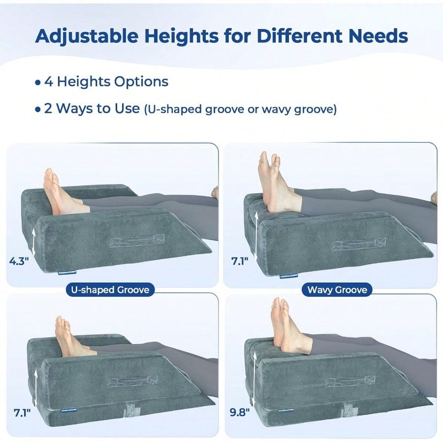 4 HeightAdjustable Leg Elevation Pillows for After Surgery with Ergonomic Curve Memory Foam Leg port Pillow for Legs Back Pain Relief Wedge Pillow for Sleeping Rest Double Leg