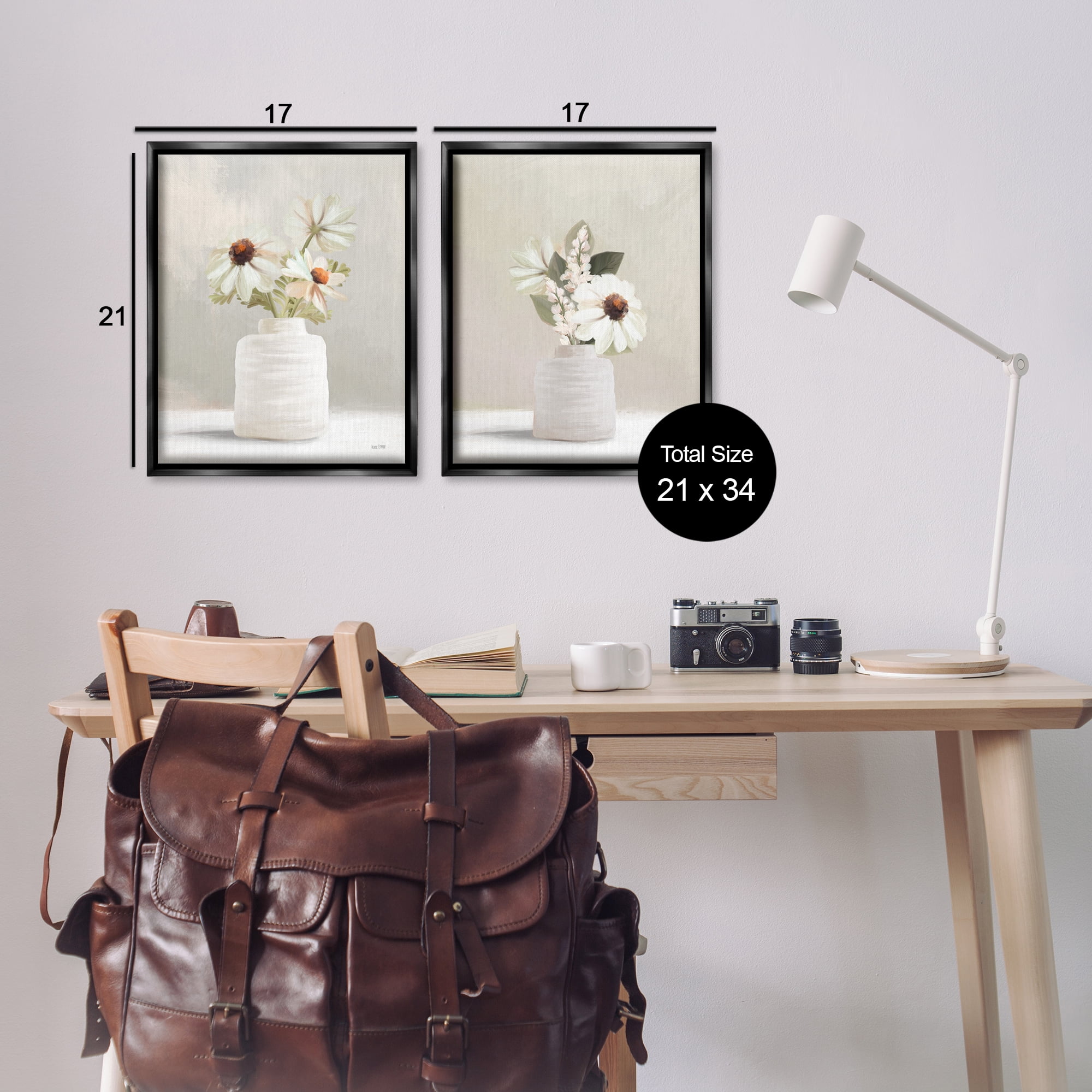 Stupell Industries Simply Elegant Floral Vase Plants & Flowers Painting Black Floater Framed Canvas Art Print Wall Art, 17 x 21, Set of 2
