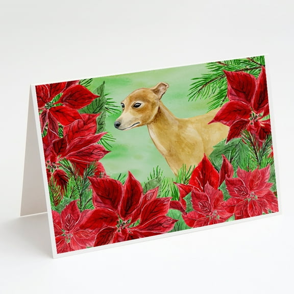 Italian Greyhound Poinsettas Greeting Cards and Envelopes Pack of 8