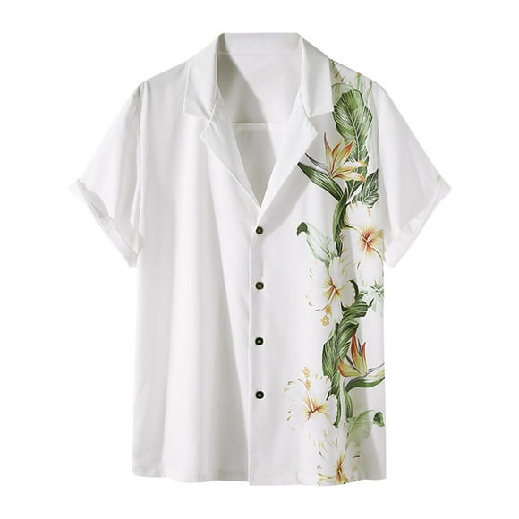 Button Down Shirt Men Short Sleeve Men Hawaiian Short Sleeve Beach Stand-Up Collar Shirt Printed Summer Casual Button Down Shirts Casual Shirts for Men Short Sleeve Denim Shirt Men