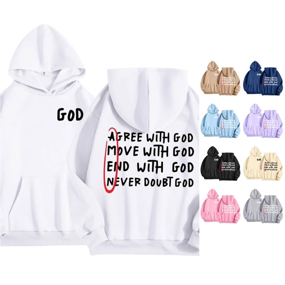 Trendfront Girls Fall Winter Hoodies Faith Vintage Letter Graphic Long Sleeve Kangaroo Pocket Loose Fit Casual Pullover Sweatshirt Tops