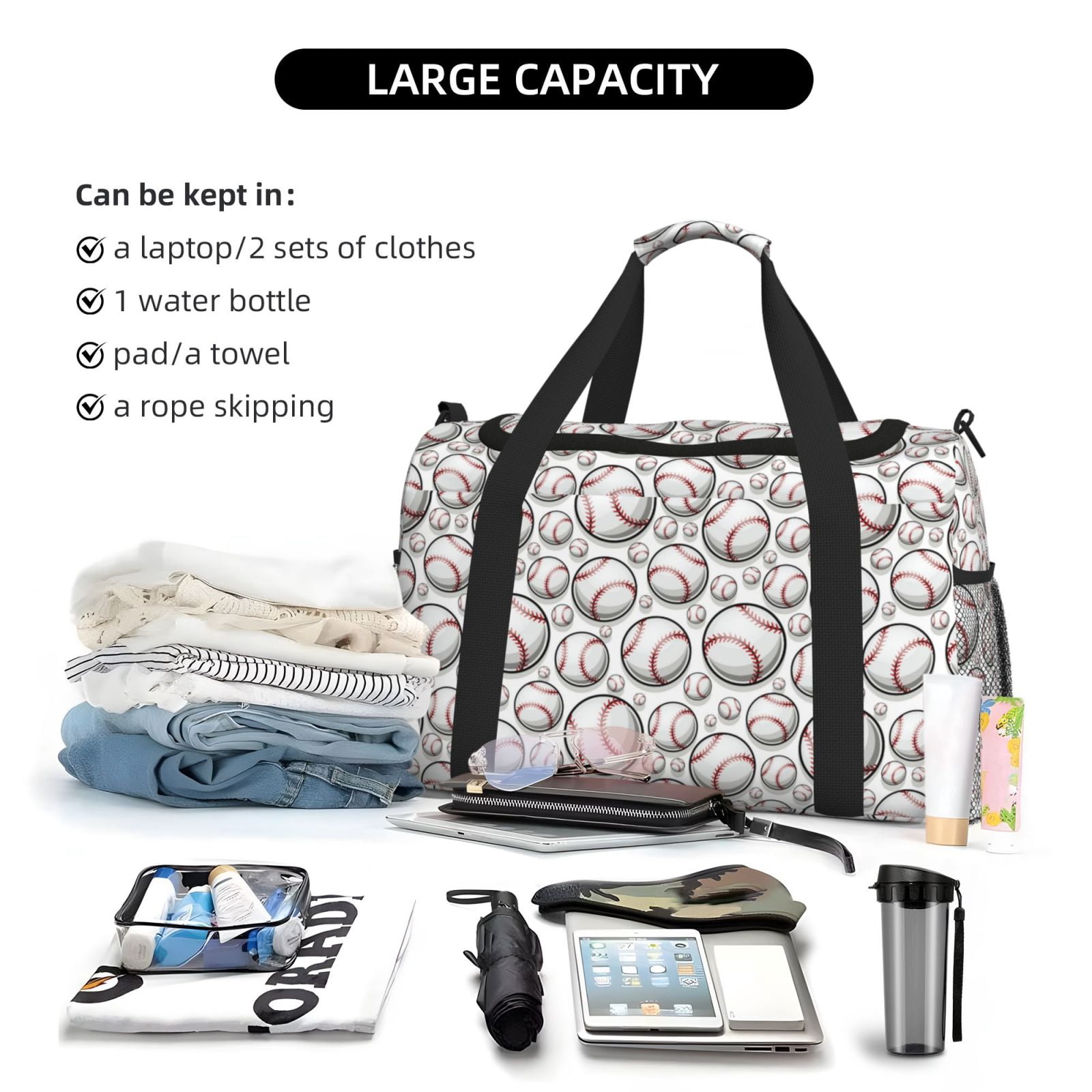 Hirioo Cute Baseball Hand Travel Bag for Men Women,Durable and Spacious Travel Bag with Multiple Pockets for Work, Travel, Weekend Getaways