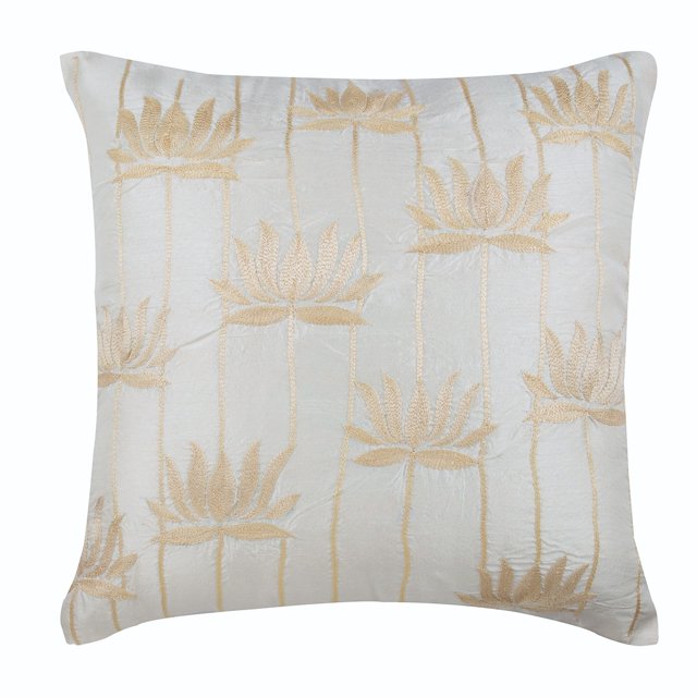 Fundas de almohada, fundas de almohada color marfil para sofá de 40 x 40 cm (16 x 16 pulgadas), fundas de almohada de seda, naturaleza y flores, loto, meditación, bordado, zen, contemporáneo - Lotus