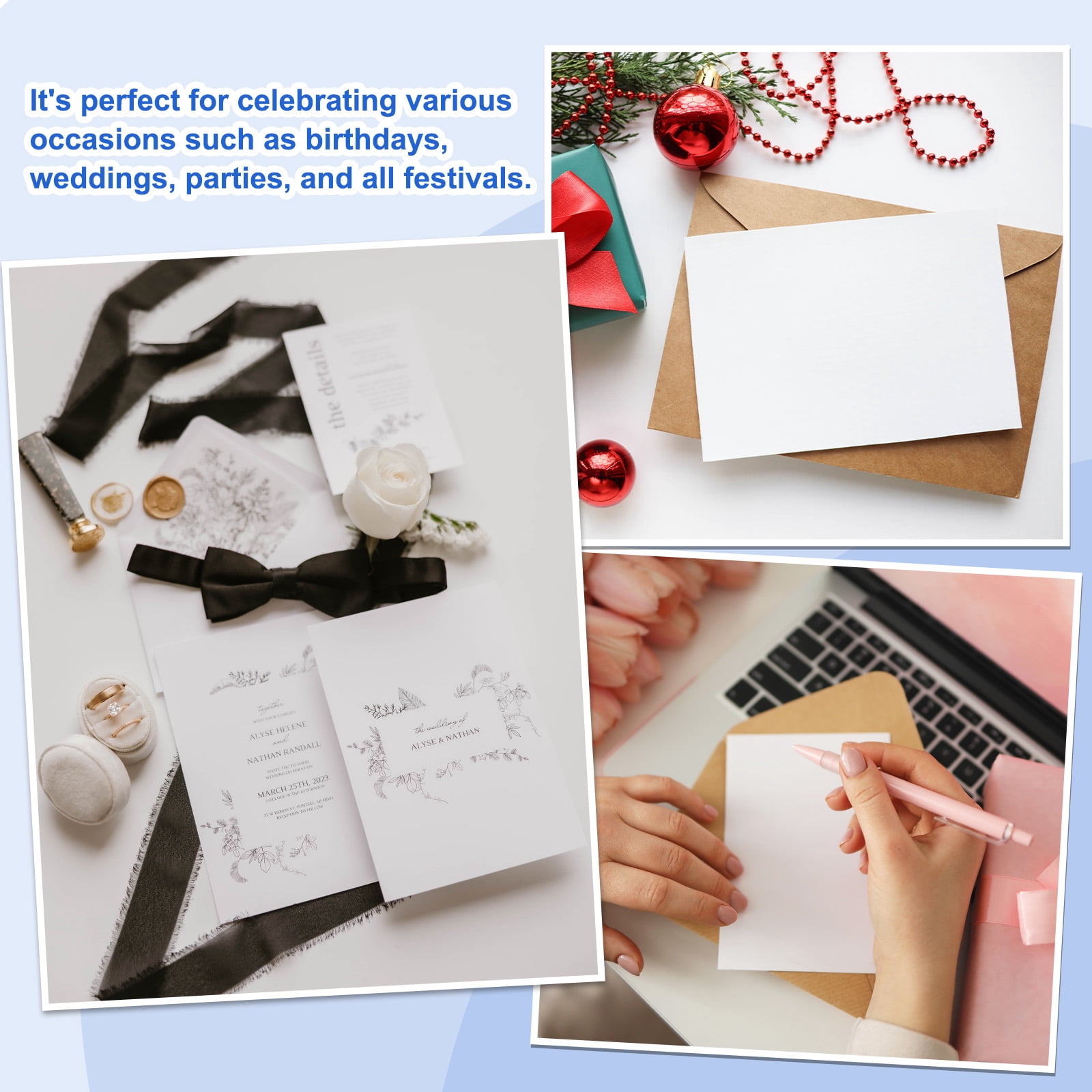 Uxcell Blank Half Fold Card and Envelopes, 50 Set 4 x 6 Inch Blank Folded Cardstock and Printable Envelopes White Greeting Cards for Invitations Wedding DIY Birthday, Multicolor