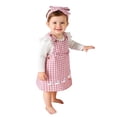 thumbnail image 6 of XIYON Toddler Girls Clothing Set Baby Girl Outfit Long Sleeve Romper Corduroy Pinafore Dress And Headband Toddler Ensemble 9-12 Months, 6 of 9