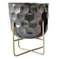 thumbnail image 2 of Dex Planter Set of 2, Modern Cylindrical Metal Hammered Body, Black, Gold, 2 of 5
