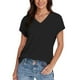 thumbnail image 5 of Tops de Manga Corta para las Mujeres Suelto Ajuste Cuello en V Manga Raglan Hendidura, Moda Blusa Sólida para el Hogar Y Diario, 5 of 9