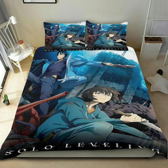 solo leveling Bed Comforter Set 3 Pieces has an iconic print,One duvet cover(68" x 86") and two pillowcases.