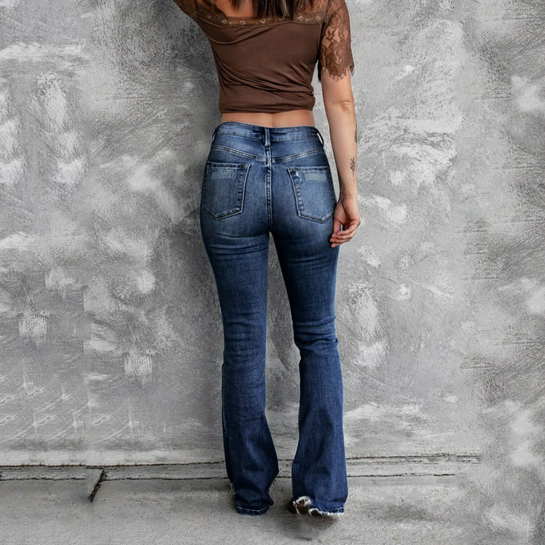 ZIZOCWA Gap Jeans For Women Skinny Light Slim-Fit Women'S Stretch Zipper  Jeans High Retro Micro-Flare Ripped Button Waist Women'S Jeans Jean Brands